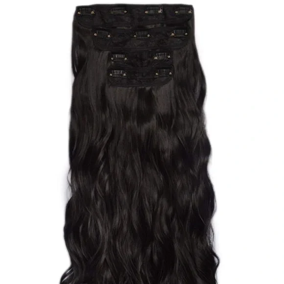 24” CURLY BLACK BROWN 280G 4 PEICE CLIP INS *NEW